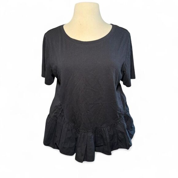 Maeve by Anthropologie Women's Black Short Sleeve Blouse with Ruffle Hem Sz L - Picture 1 of 5
